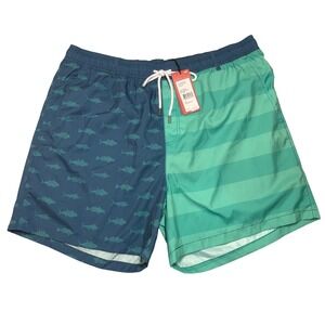 Southern Marsh Harbor Swim Trunks Mens 2XL Slate Mint Freedom Fish Split Pattern
